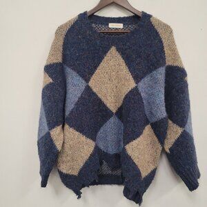 Sma Studio Womens Chunky Argyle Sweater Size S Oversized Shabby Chic Grandpacore